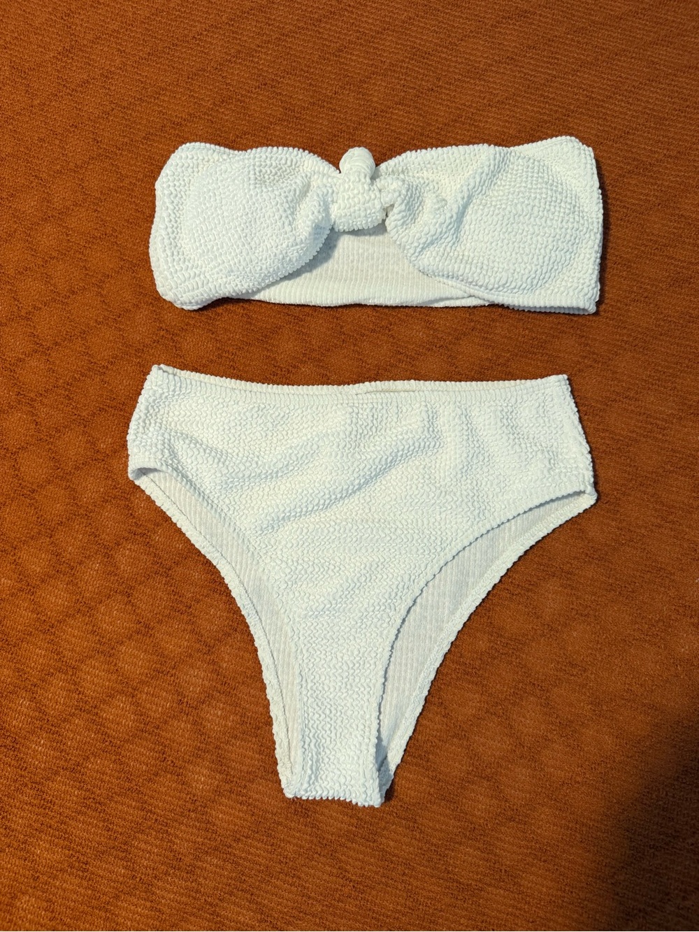 White Textured Bandeau Bikini Set